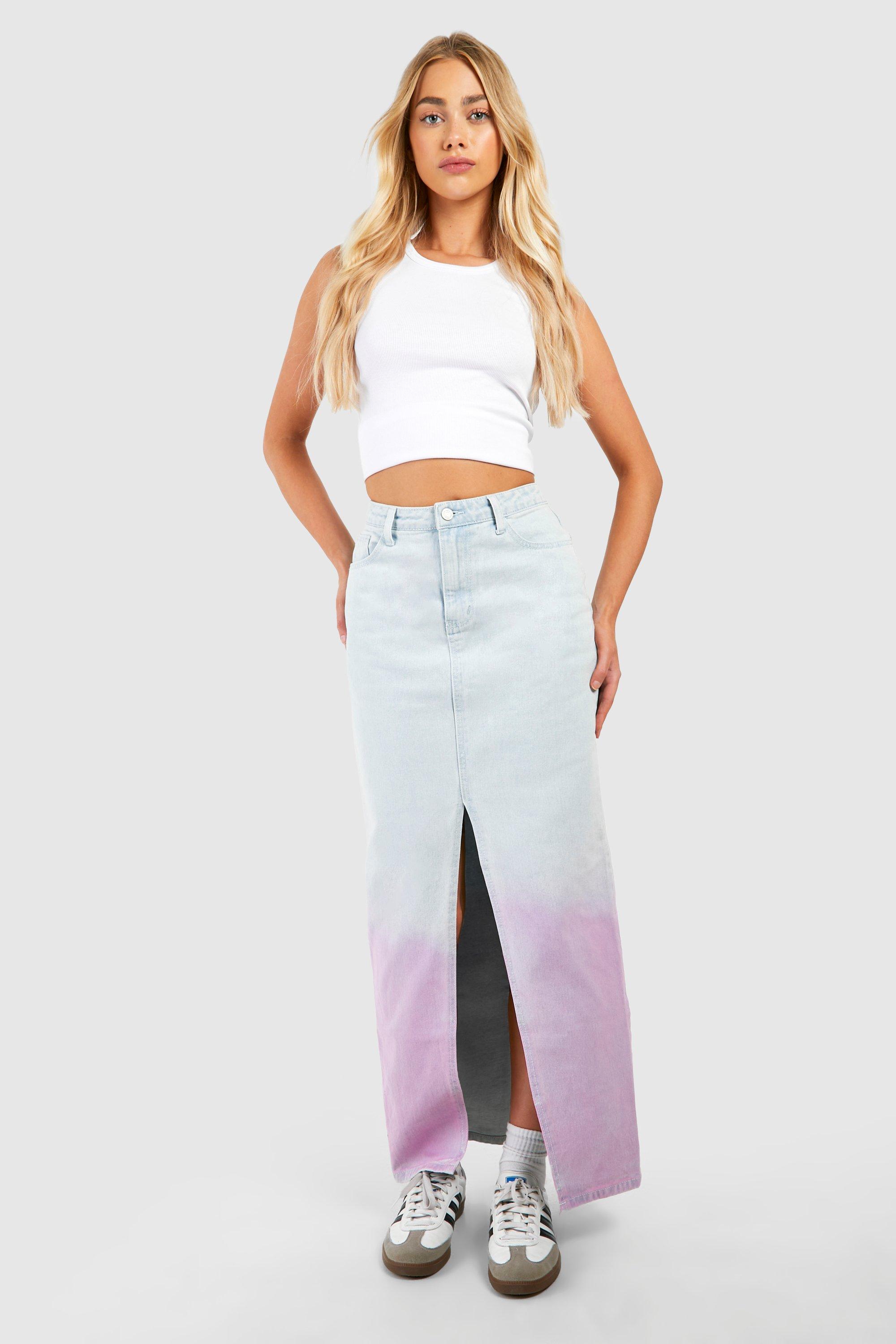 Ombre Split Front Denim Midaxi Skirt | boohoo